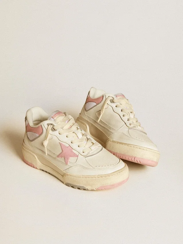 Forty2 da donna con stella rosa e linguetta sul tallone in pelle bianca