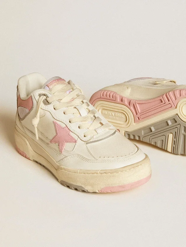 Forty2 da donna con stella rosa e linguetta sul tallone in pelle bianca