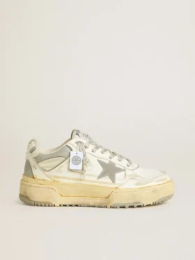 Forty2 da donna in pelle bianca con lacci con cristalli Swarovski e stella in TPU grigia