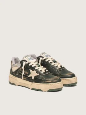 Forty2 da uomo in pelle verde e nylon color crema con stella in TPU e linguetta sul tallone in pelle argentata