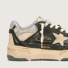 Forty2 da uomo in pelle verde e nylon color crema con stella in TPU e linguetta sul tallone in pelle argentata