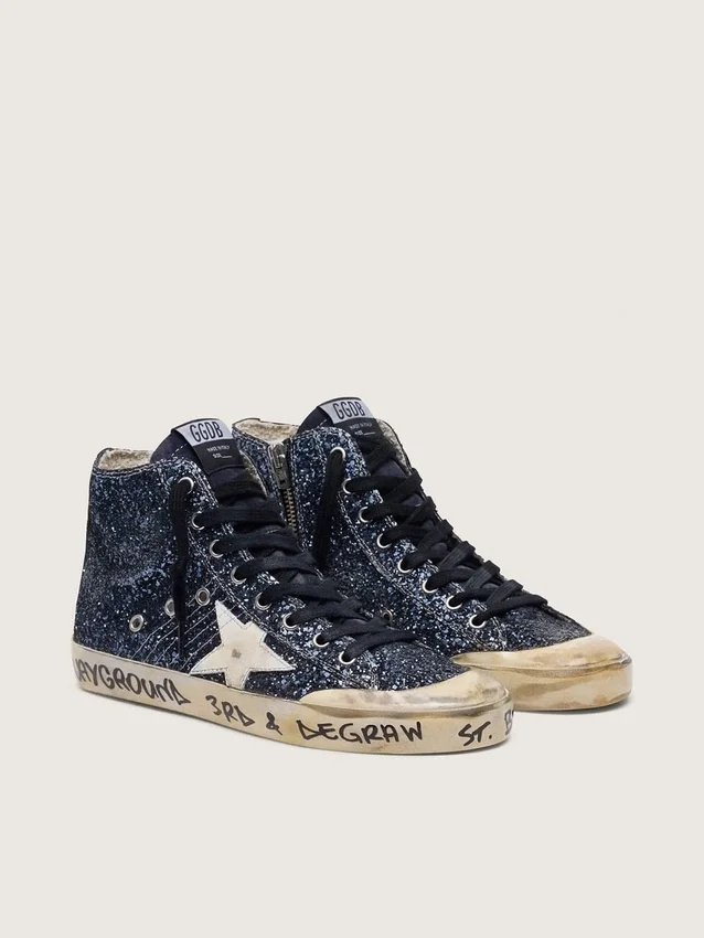 Francy da donna in glitter blu scuro con stella bianca