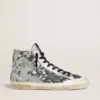 Francy da donna in nylon con paillettes argentate su tutta la superficie e stella in pelle nera