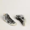Francy da donna in nylon con paillettes argentate su tutta la superficie e stella in pelle nera