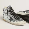 Francy da donna in nylon con paillettes argentate su tutta la superficie e stella in pelle nera