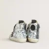 Francy da donna in nylon con paillettes argentate su tutta la superficie e stella in pelle nera