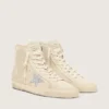 Francy da donna in pelle scamosciata beige con stella glitterata argento
