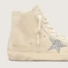 Francy da donna in pelle scamosciata beige con stella glitterata argento