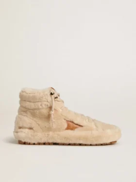 Francy da donna in shearling beige con stella in pelle marrone