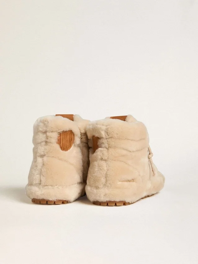 Francy da donna in shearling beige con stella in pelle marrone