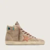 Francy da uomo in pelle scamosciata beige con stella in pelle marrone e perline colorate