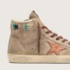 Francy da uomo in pelle scamosciata beige con stella in pelle marrone e perline colorate