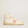 Francy in nappa color crema con stella in pelle con stampa coccodrillo rosa