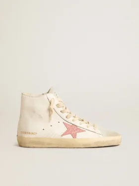 Francy in nappa color crema con stella in pelle con stampa coccodrillo rosa