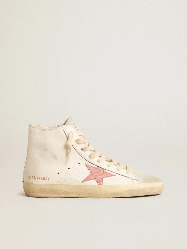 Francy in nappa color crema con stella in pelle con stampa coccodrillo rosa