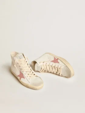 Francy in nappa color crema con stella in pelle con stampa coccodrillo rosa