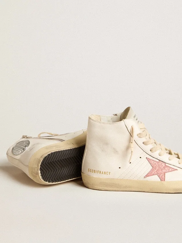 Francy in nappa color crema con stella in pelle con stampa coccodrillo rosa