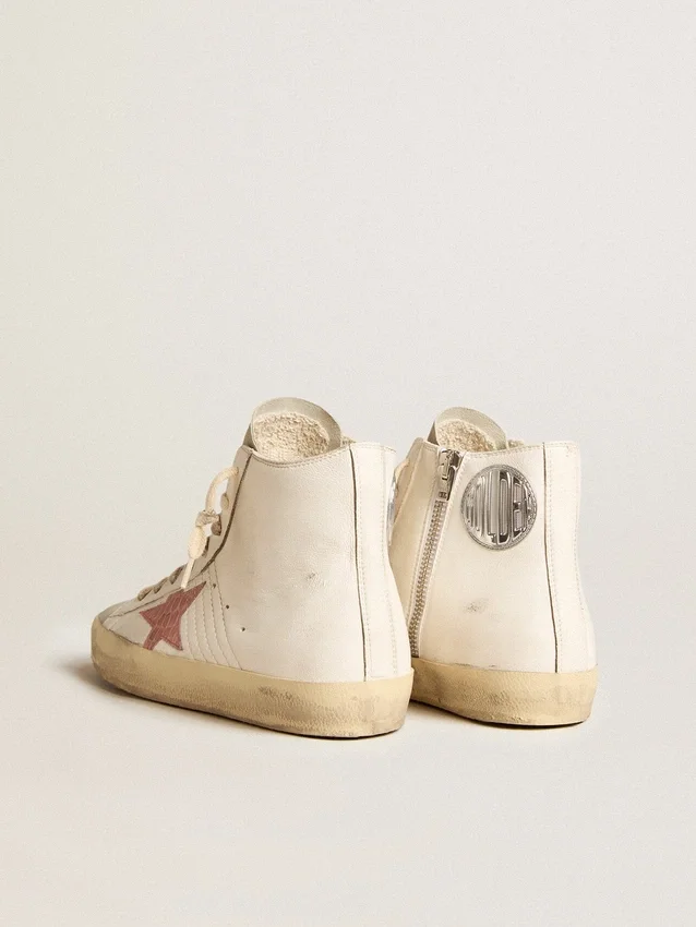 Francy in nappa color crema con stella in pelle con stampa coccodrillo rosa