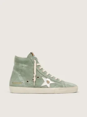 Francy in pelle scamosciata verde con stella in pelle metallizzata argento