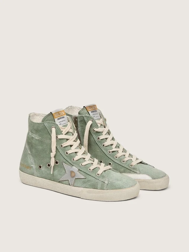 Francy in pelle scamosciata verde con stella in pelle metallizzata argento