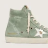 Francy in pelle scamosciata verde con stella in pelle metallizzata argento