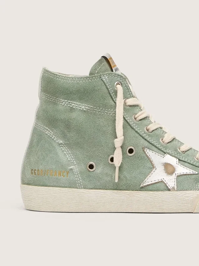 Francy in pelle scamosciata verde con stella in pelle metallizzata argento