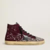 Francy LAB da donna in pelle scamosciata bordeaux con stella in pelle nera lucida e strass