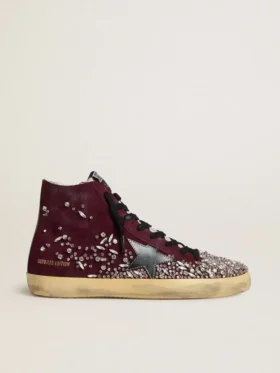Francy LAB da donna in pelle scamosciata bordeaux con stella in pelle nera lucida e strass