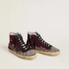 Francy LAB da donna in pelle scamosciata bordeaux con stella in pelle nera lucida e strass