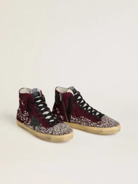 Francy LAB da donna in pelle scamosciata bordeaux con stella in pelle nera lucida e strass