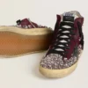 Francy LAB da donna in pelle scamosciata bordeaux con stella in pelle nera lucida e strass