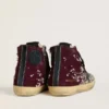 Francy LAB da donna in pelle scamosciata bordeaux con stella in pelle nera lucida e strass