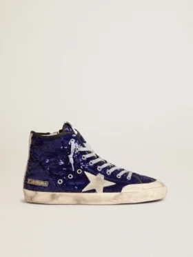 Francy Penstar da donna in paillettes blu brillante con stella in pelle scamosciata grigio ghiaccio