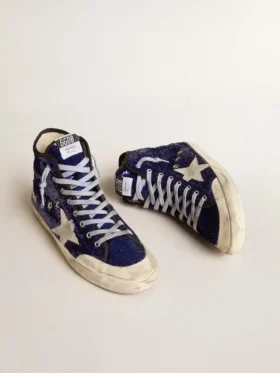 Francy Penstar da donna in paillettes blu brillante con stella in pelle scamosciata grigio ghiaccio