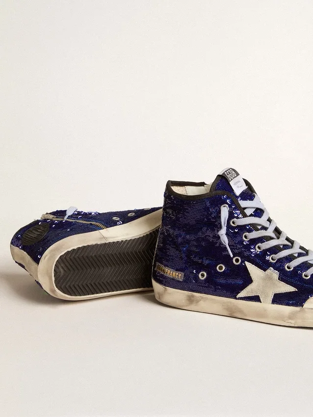 Francy Penstar da donna in paillettes blu brillante con stella in pelle scamosciata grigio ghiaccio