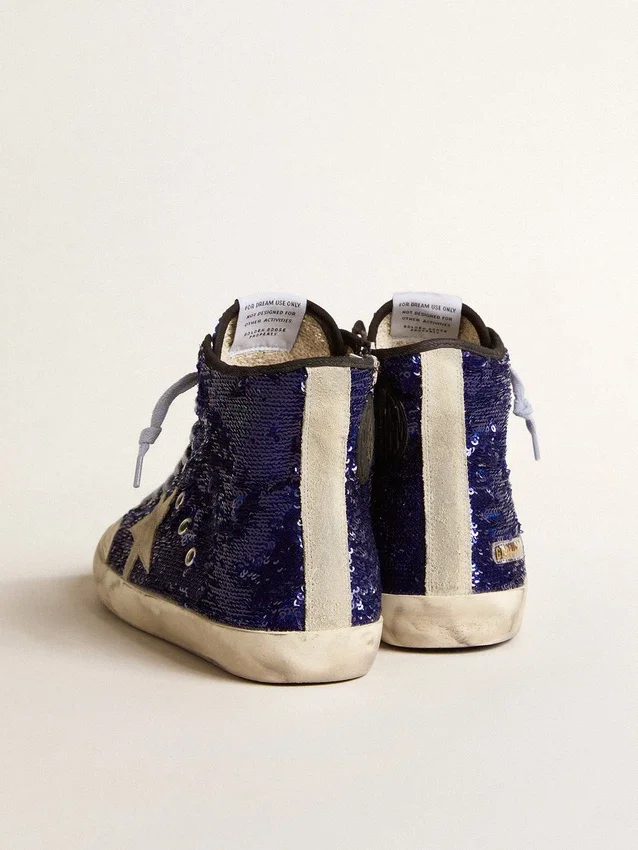 Francy Penstar da donna in paillettes blu brillante con stella in pelle scamosciata grigio ghiaccio
