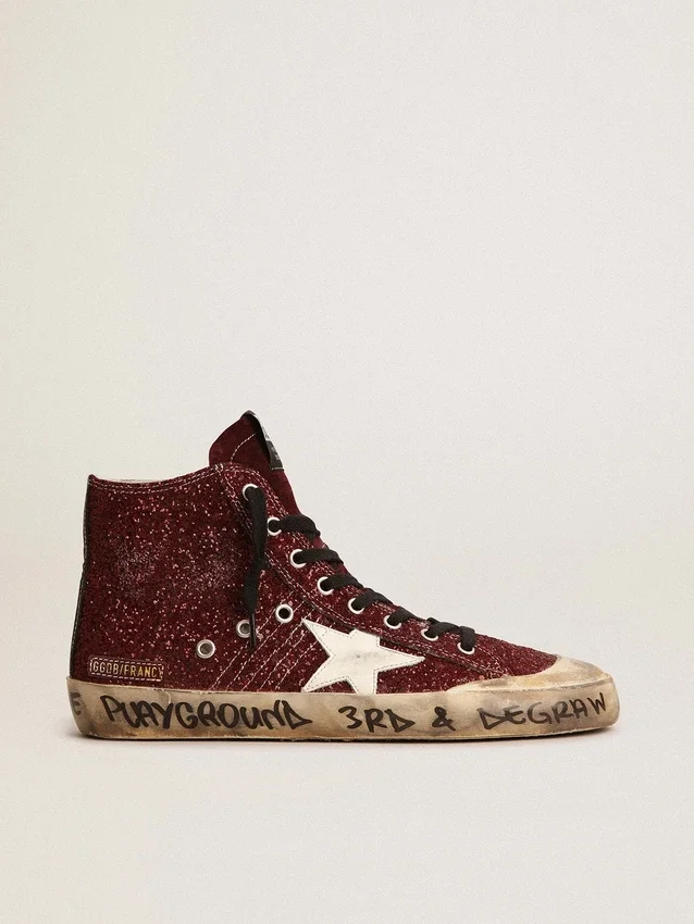 Francy Penstar in glitter bordeaux con stella in pelle bianca