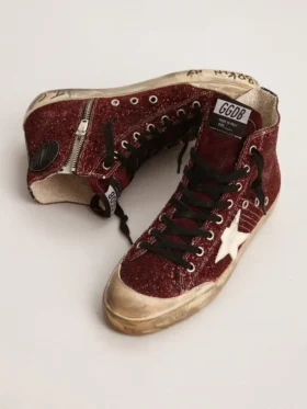 Francy Penstar in glitter bordeaux con stella in pelle bianca