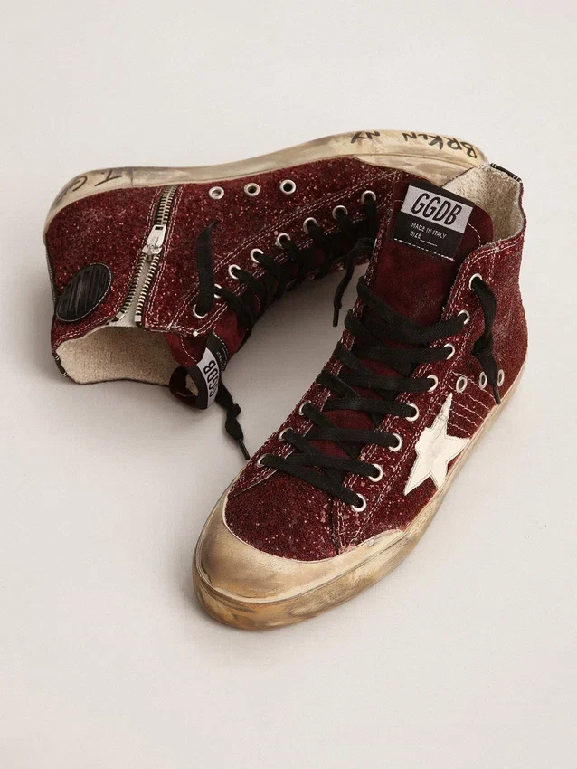 Francy Penstar in glitter bordeaux con stella in pelle bianca