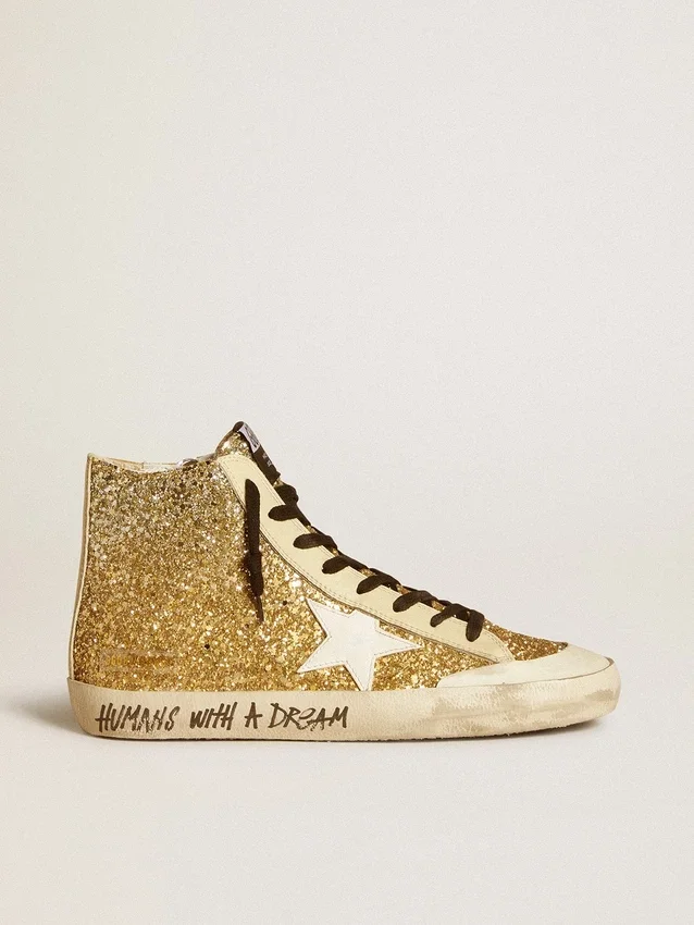 Francy Penstar in glitter dorato con stella in pelle bianca