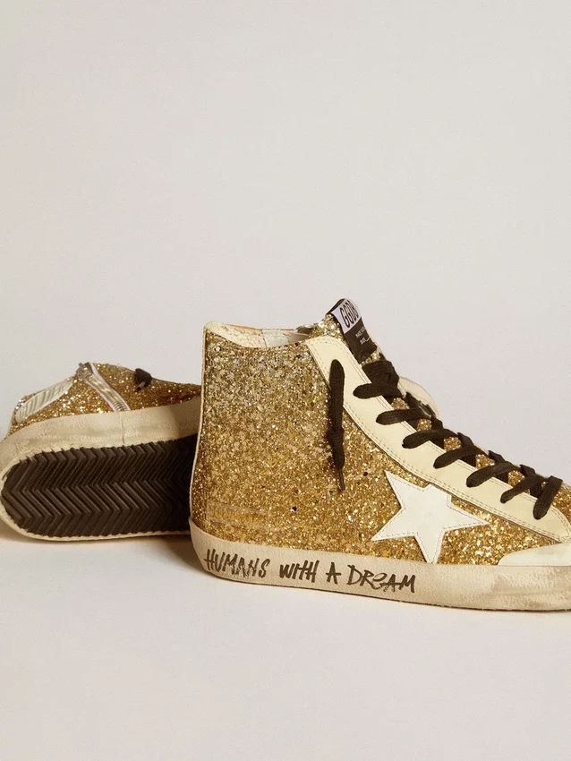 Francy Penstar in glitter dorato con stella in pelle bianca