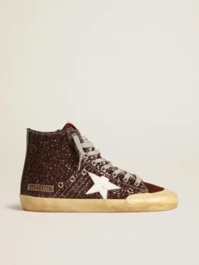 Francy Penstar in glitter marrone con stella in pelle bianca