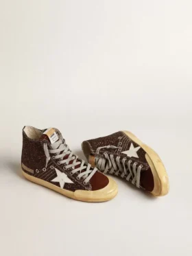Francy Penstar in glitter marrone con stella in pelle bianca