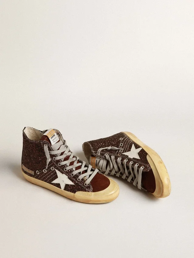 Francy Penstar in glitter marrone con stella in pelle bianca