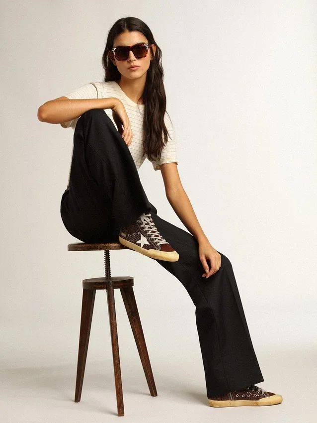 Francy Penstar in glitter marrone con stella in pelle bianca