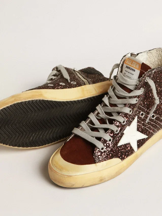 Francy Penstar in glitter marrone con stella in pelle bianca