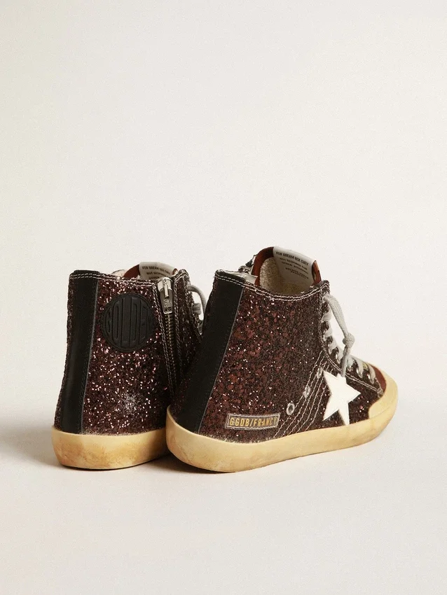 Francy Penstar in glitter marrone con stella in pelle bianca