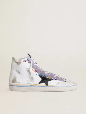 Francy Penstar LAB da donna con stella in pelle nera e borchie multicolori