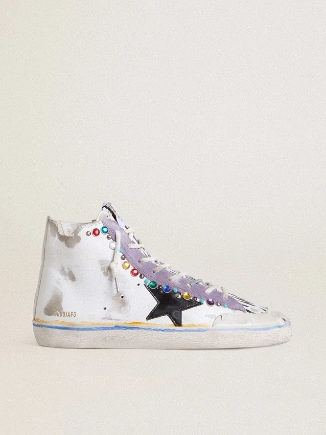 Francy Penstar LAB da donna con stella in pelle nera e borchie multicolori