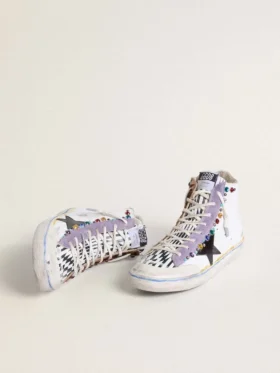 Francy Penstar LAB da donna con stella in pelle nera e borchie multicolori